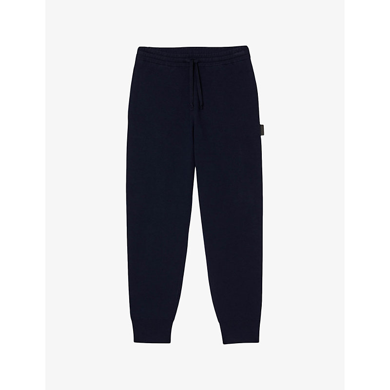 Sandro Mens Bleus Logo-patch Regular-fit Stretch-woven Jogging Bottoms