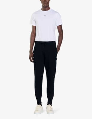 SANDRO: Logo-patch regular-fit stretch-woven jogging bottoms