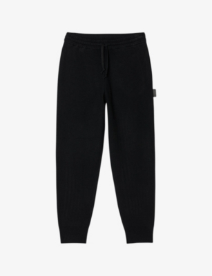 Sandro Men's Noir / Gris Logo-patch Regular-fit Stretch-woven Jogging Bottoms
