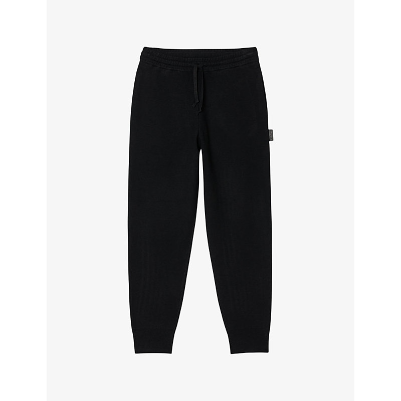 Sandro Mens Noir / Gris Logo-patch Regular-fit Stretch-woven Jogging Bottoms