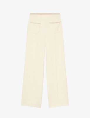 SANDRO: Rhinestone-embellished wide-leg mid-rise cotton-blend trousers