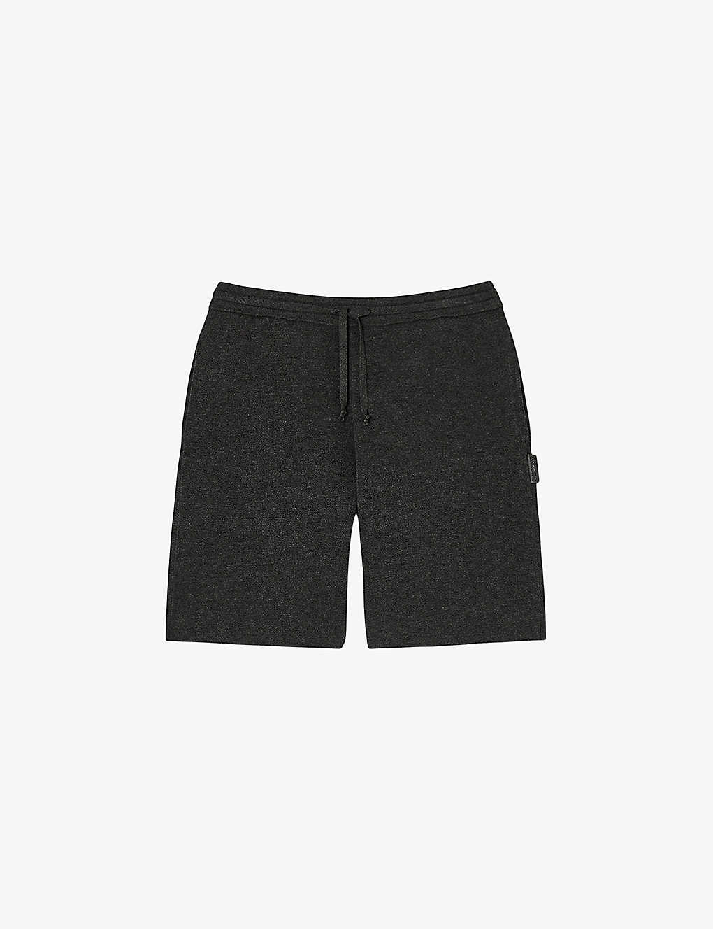 Sandro Mens Black Brand-tab Elasticated-waist Stretch-knit Shorts In Noir / Gris