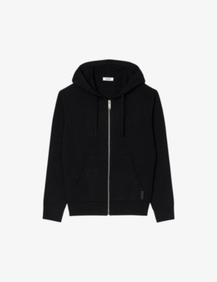 Sandro Mens Black Brand-tab Zipped Stretch-knit Hoody
