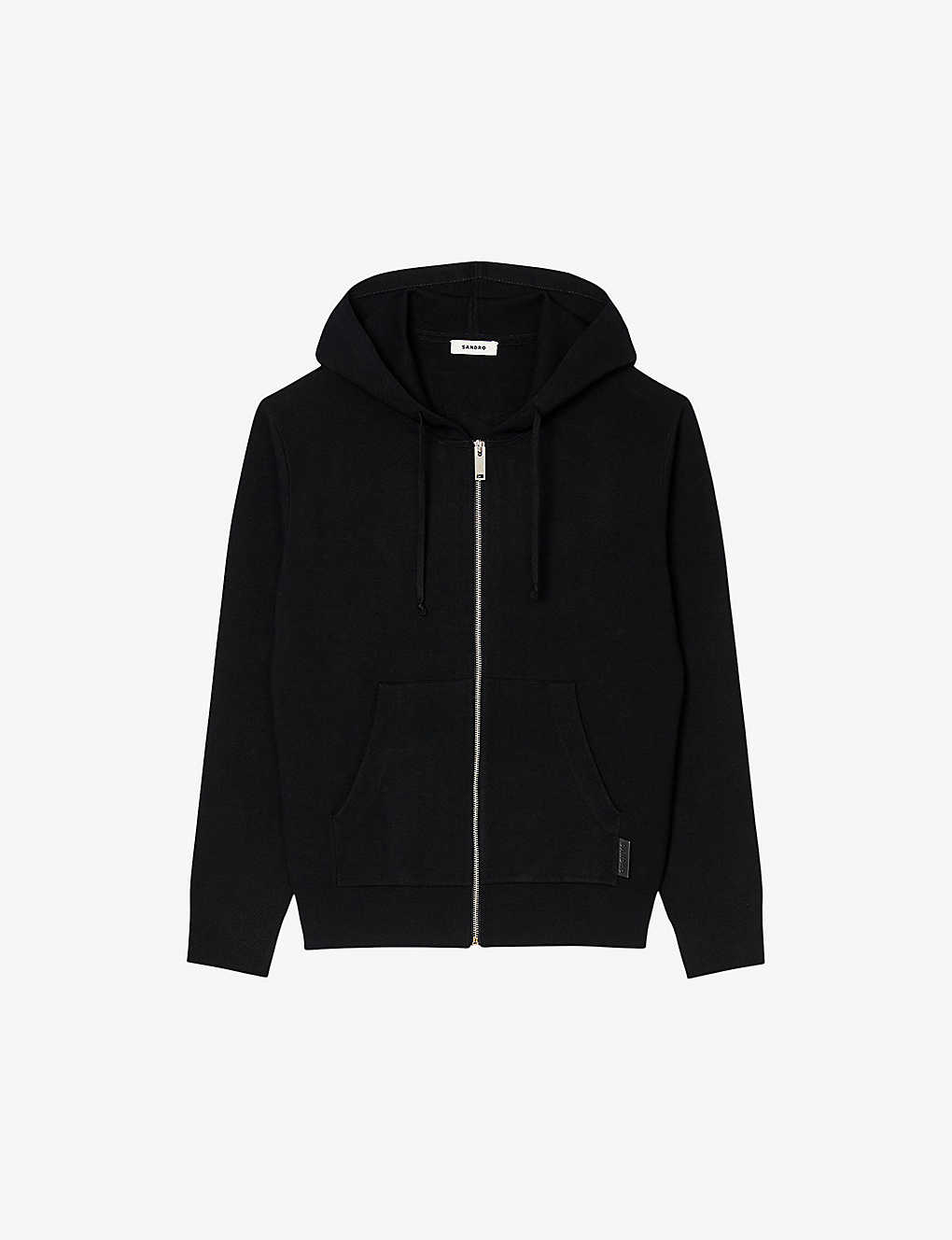 Sandro Mens Black Brand-tab Zipped Stretch-knit Hoody