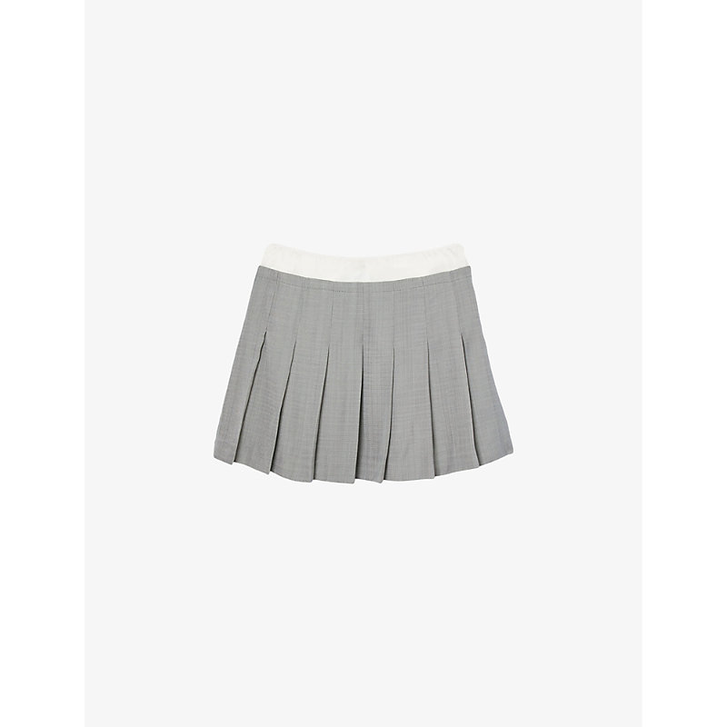 Sandro Womens Noir / Gris Satin-waist High-rise Pleated Woven Mini Skirt