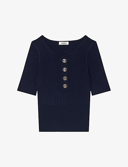 SANDRO: Button-embellished ribbed woven top