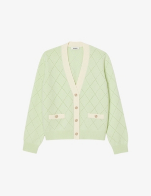 SANDRO: Contrast-trim pointelle-stitch knitted cardigan