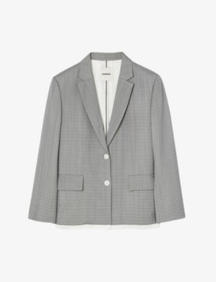 SANDRO: Contrast-trim single-breasted woven blazer