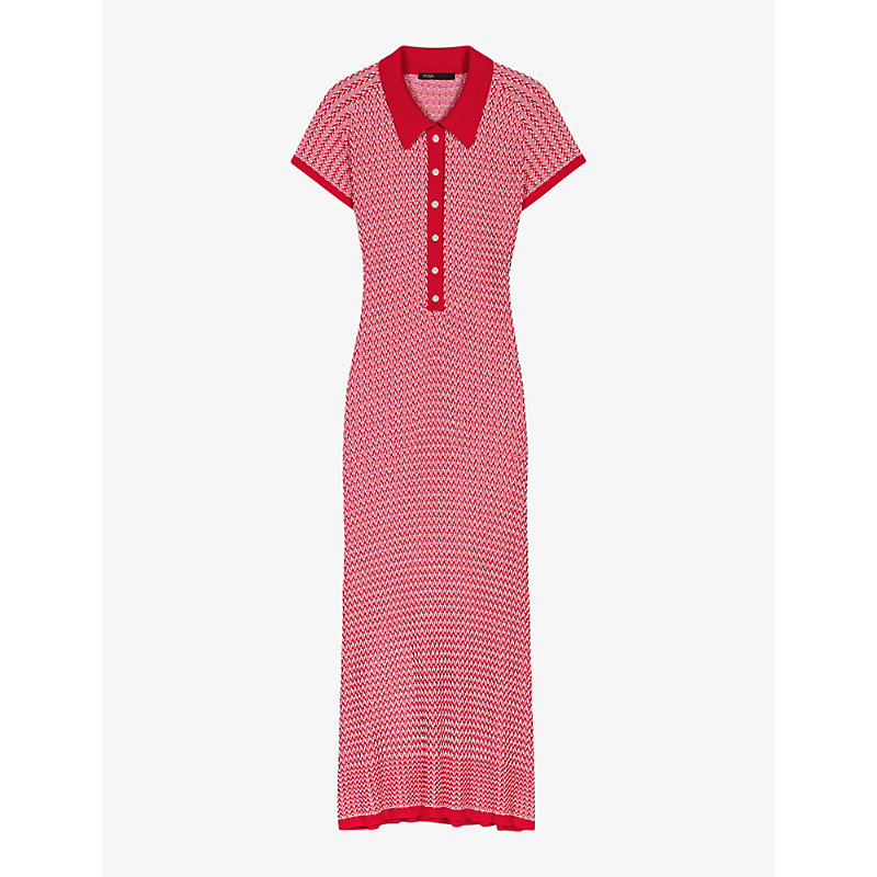 Maje Womens Rouges Polo-collar Slim-fit Knitted Midi Dress