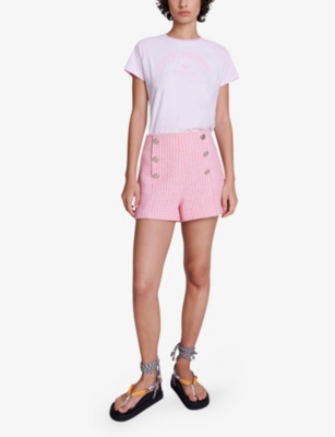 Shop Maje Women's Multicolor Button-embellished Tweed Shorts