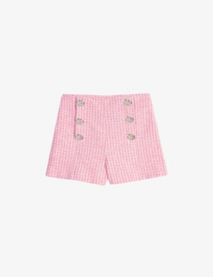 Shop Maje Women's Multicolor Button-embellished Tweed Shorts