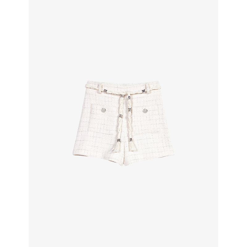 Maje Womens Blanc Patch-pocket Rope-belt Stretch-woven Shorts In White