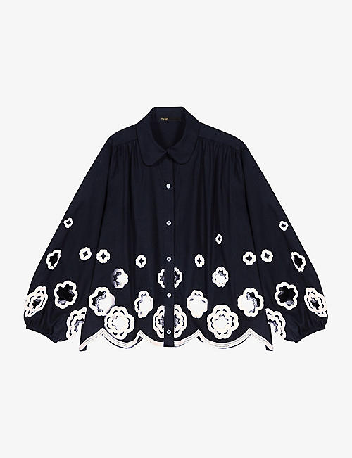 MAJE: Clover openwork-crocheted loose-fit cotton shirt
