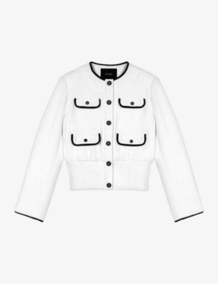 Shop Maje Women's Blanc Contrast-trim Flap-pocket Woven Jacket