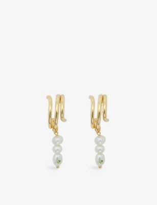 MAJE: Rhinestone-embellished faux-pearl and brass earring