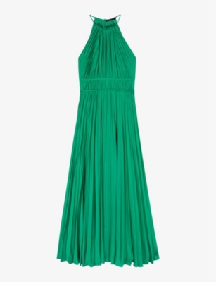 MAJE - Side-tie high-neck pleated satin maxi dress | Selfridges.com