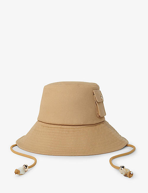 MAJE: Oversized-visor beaded-drawstring cotton bucket hat