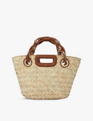 MAJE: Logo-embossed braided-handles raffia basket bag