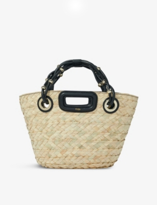 Maje Women's Noir / Gris Logo-embossed Braided-handles Raffia Basket Bag