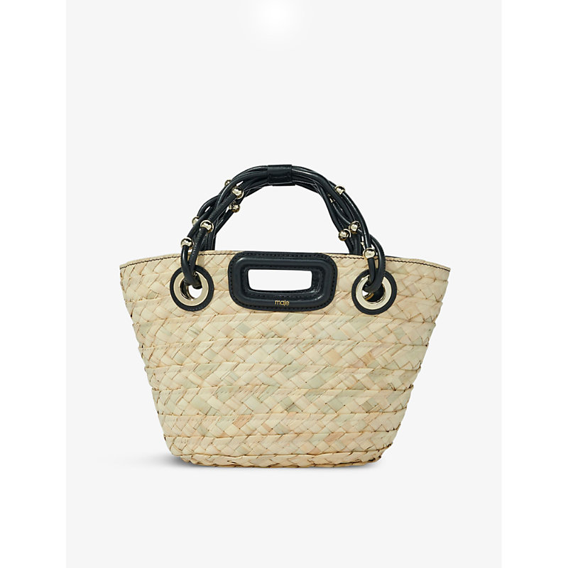 Maje Women's Noir / Gris Logo-embossed Braided-handles Raffia Basket Bag
