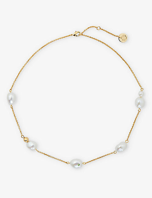 MAJE: Faux-pearl embellished brass necklace