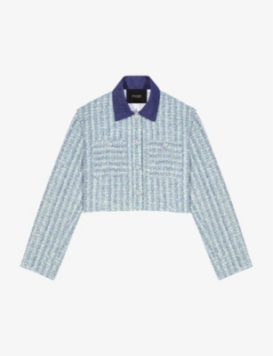 Maje Womens Multicolor Contrast-tweed Cropped Cotton-blend Blazer In Multicolor