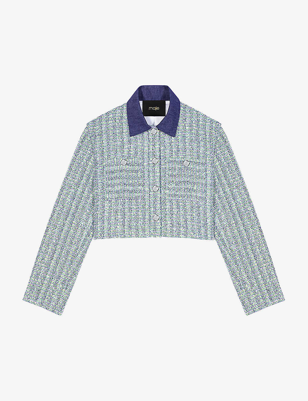 Shop Maje Womens Multicolor Contrast-tweed Cropped Cotton-blend Blazer