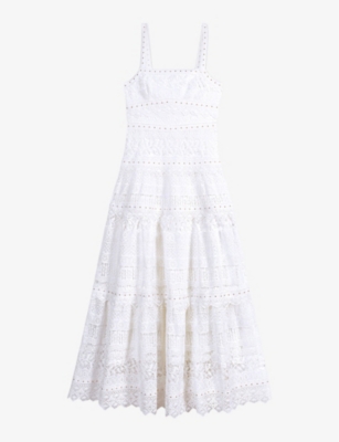 Maje Womens Blanc Openwork Guipure Crochet-knitted Maxi Dress In White