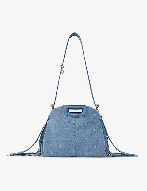 MAJE: Miss M mini stud-embellished denim cross-body bag