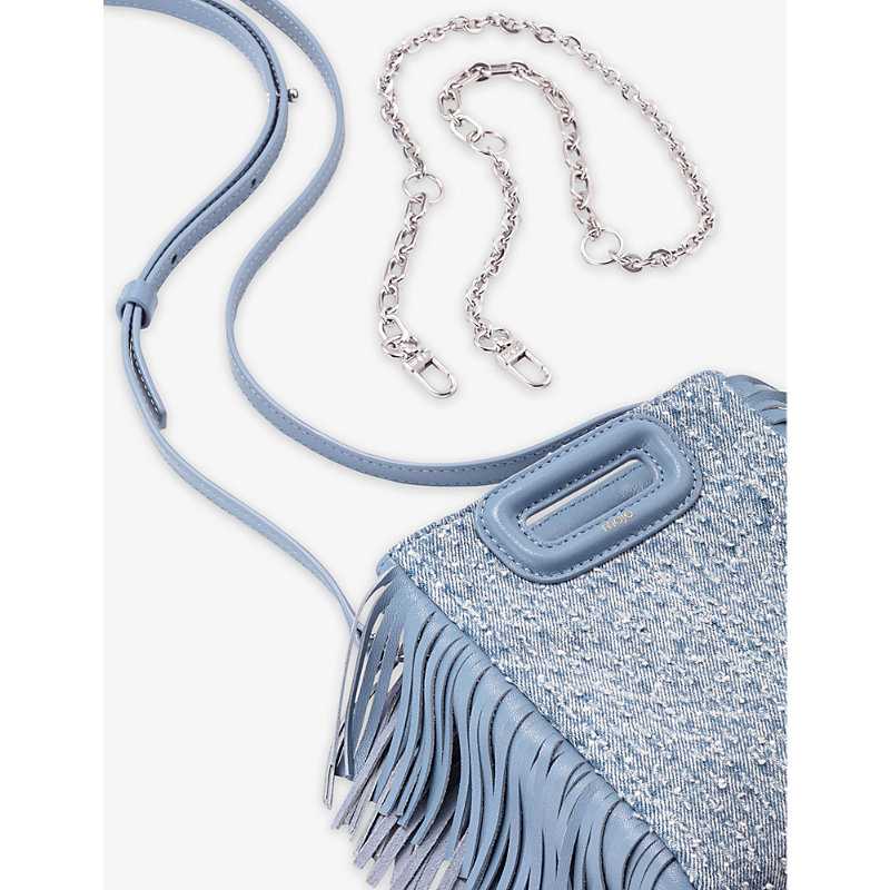 Shop Maje Women's Bleus Mini M Tassel-embellished Denim Cross-body Bag