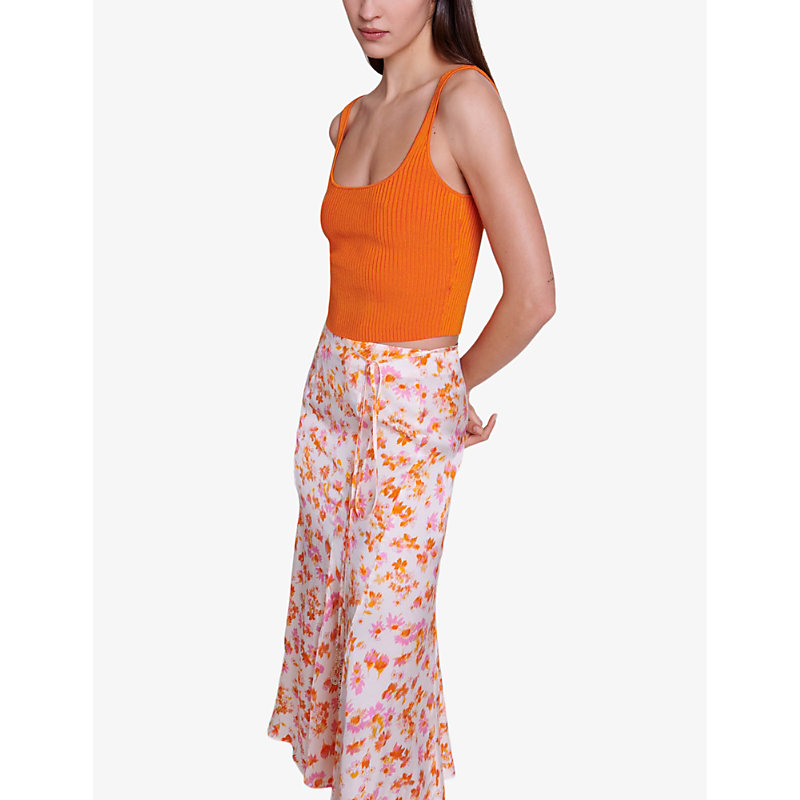 Shop Maje Womens Jaunes / Oranges Short-sleeve Ribbed Stretch-knit Twin Set