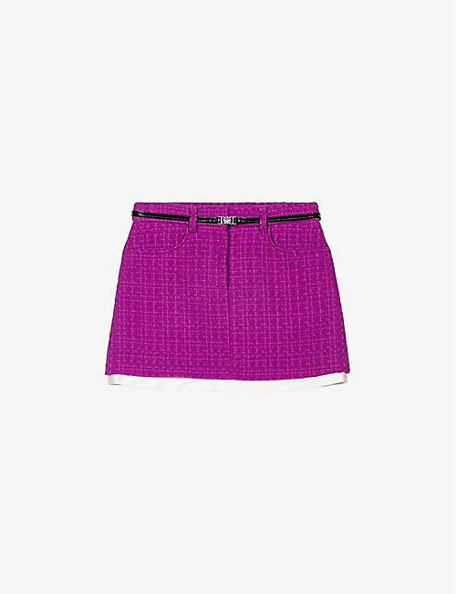 MAJE: Clover-belt tweed mini skirt
