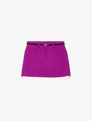 Maje Jienna Belted Tweed Miniskirt In Roses