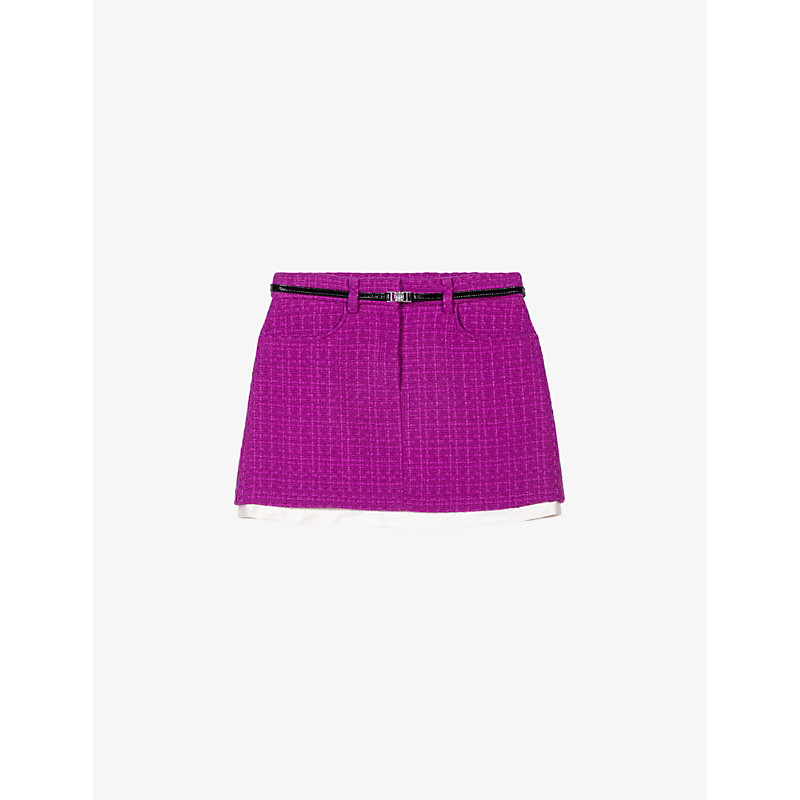 Shop Maje Womens Roses Clover-belt Tweed Mini Skirt