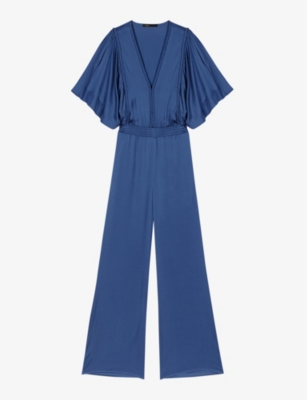 Maje Womens Bleus Butterfly-sleeve V-neck Woven Jumpsuit