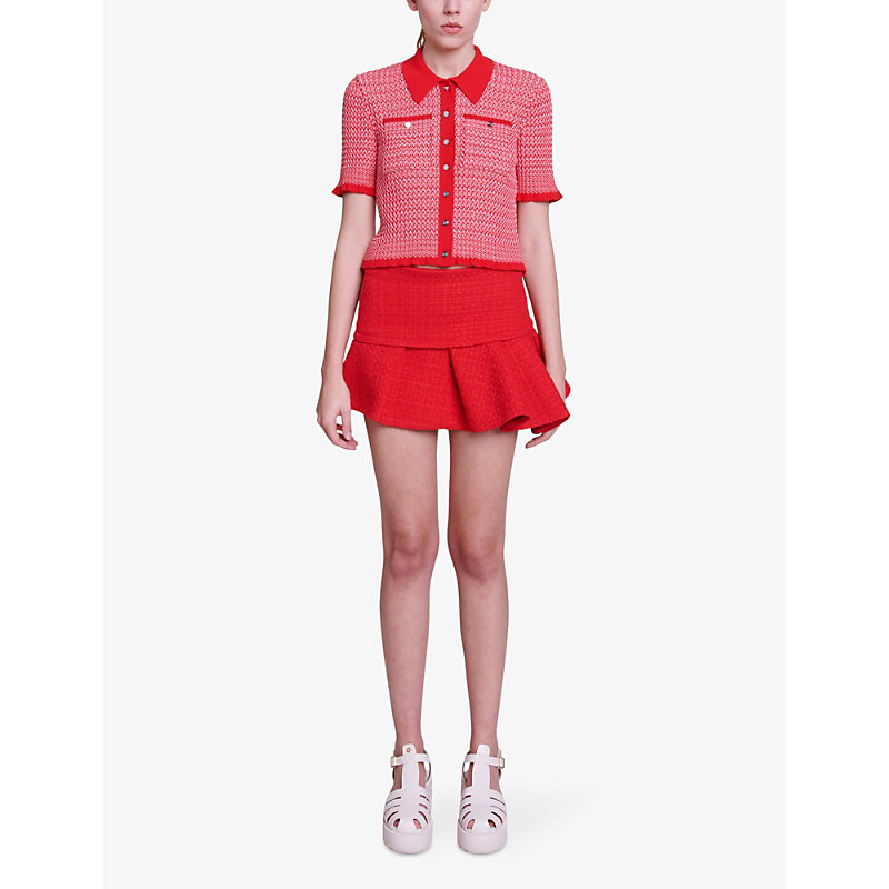 Shop Maje Womens Rouges Asymmetric-hem High-rise Tweed Mini Skirt