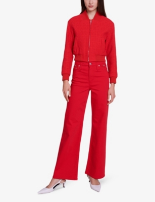 Shop Maje Women's Rouges Clover-embellished Wide-leg High-rise Stretch-denim Jeans