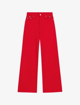 Shop Maje Women's Rouges Clover-embellished Wide-leg High-rise Stretch-denim Jeans