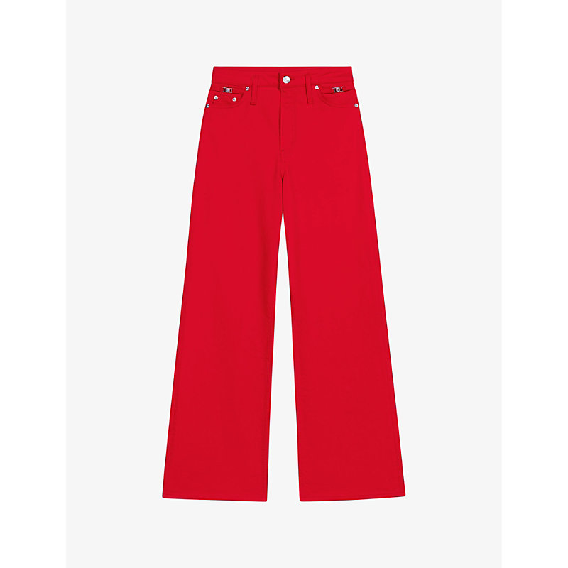 Shop Maje Womens Rouges Clover-embellished Wide-leg High-rise Stretch-denim Jeans