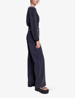 Shop Maje Womens Noir / Gris Chain-belt High-rise Stretch-denim Jeans