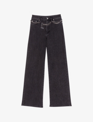 Maje Womens Noir / Gris Chain-belt High-rise Stretch-denim Jeans