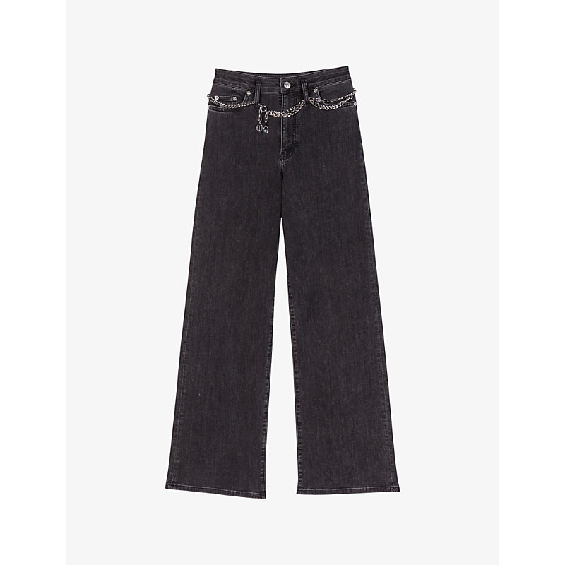 Maje Womens Noir / Gris Chain-belt High-rise Stretch-denim Jeans