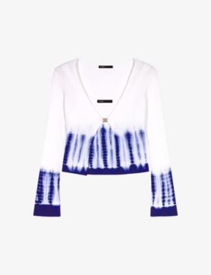 Shop Maje Women's Blanc Tie-dye Top And Cardigan Ribbed-knit Two-piece Set