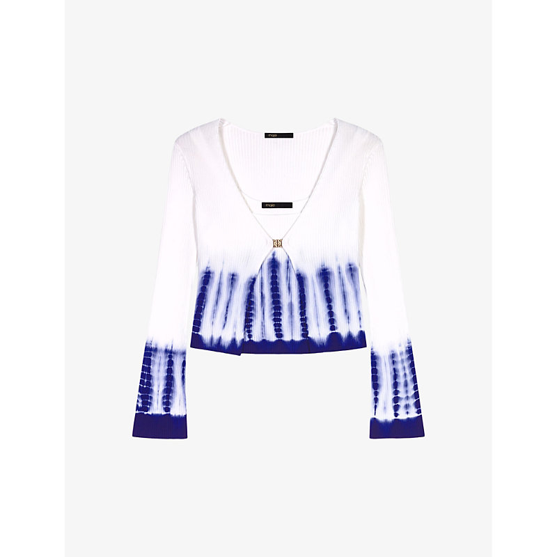 Shop Maje Women's Blanc Tie-dye Top And Cardigan Ribbed-knit Two-piece Set