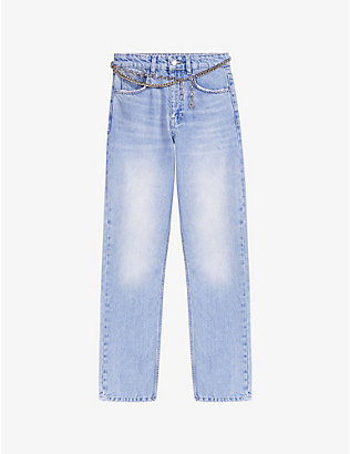 MAJE: Jewelled-belt straight-leg low-rise denim jeans