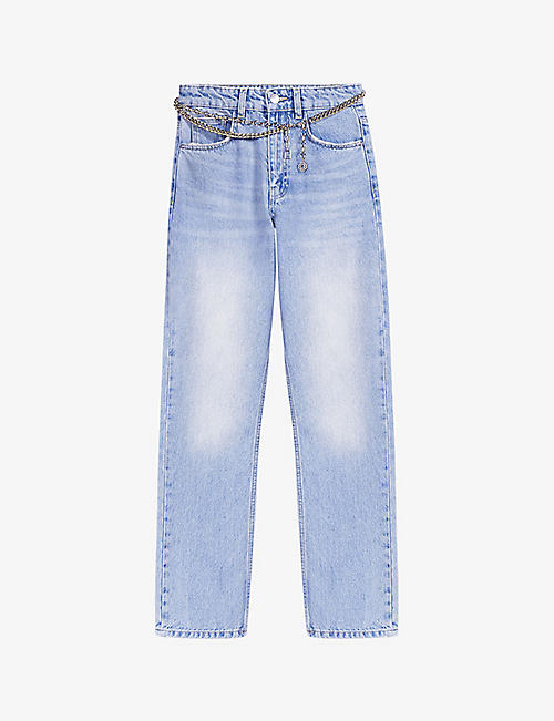 MAJE: Jewelled-belt straight-leg low-rise denim jeans