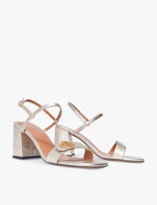 Maje 90mm Logo-plaque Block-heel Sandals In Or