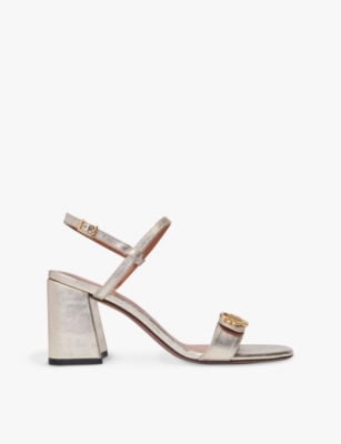 Maje 90mm Logo-plaque Block-heel Sandals In Or