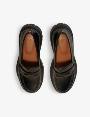 Shop Maje Womens Noir / Gris Clover-embellished Platform Leather Loafers