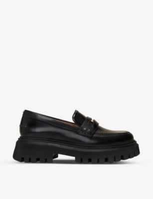 Shop Maje Women's Noir / Gris Clover-embellished Platform Leather Loafers